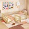 Twin Size Pine Wood Montessori Floor Bed with Safety Guardrails and Lockable Door